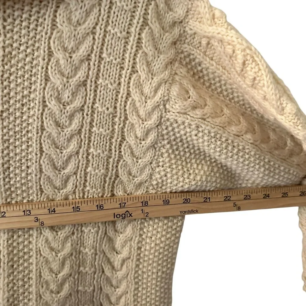 Handmade Cream Knitted Cable Knit Turtleneck Sweater‎ Size L (see measurements)